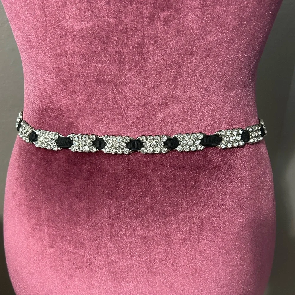 Crystal Fashion Statement Belt Silver and Black